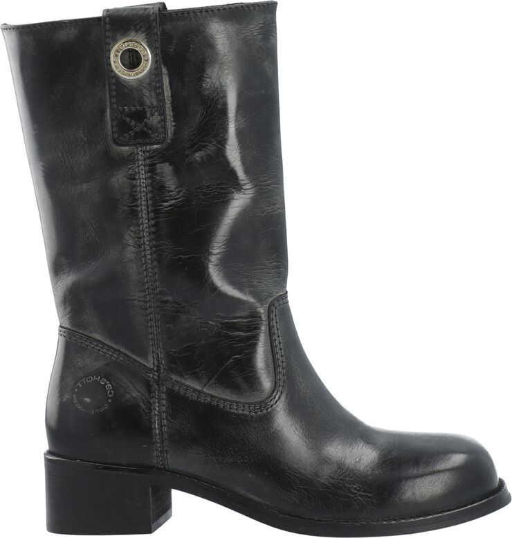 Cashott CASVILMA Pull On Mid Cut Boot Waxy Leather Black