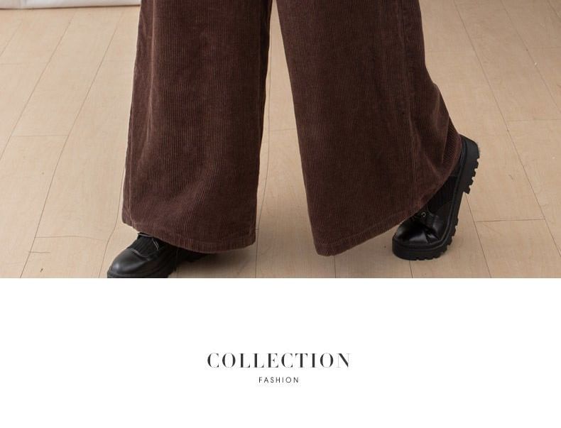ZIMO - Elastische taille, effen fleecegevoerde corduroy broek met wijde pijpen