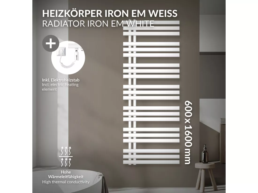 Iron EM Radiator Radiateur sèche-serviettes Radiateur de salle de bain blanc 60x