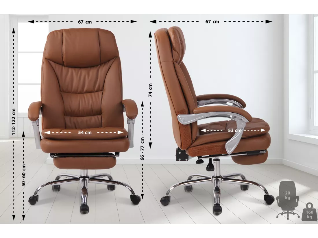 Chaise de bureau - Similicuir & Métal chromé - Marron clair - XL Troy