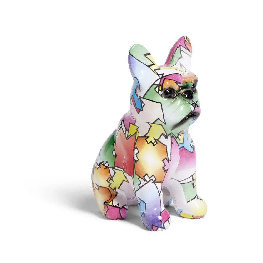 Bouledogue résine motif multicolore à poser H15cm - 2 modèles