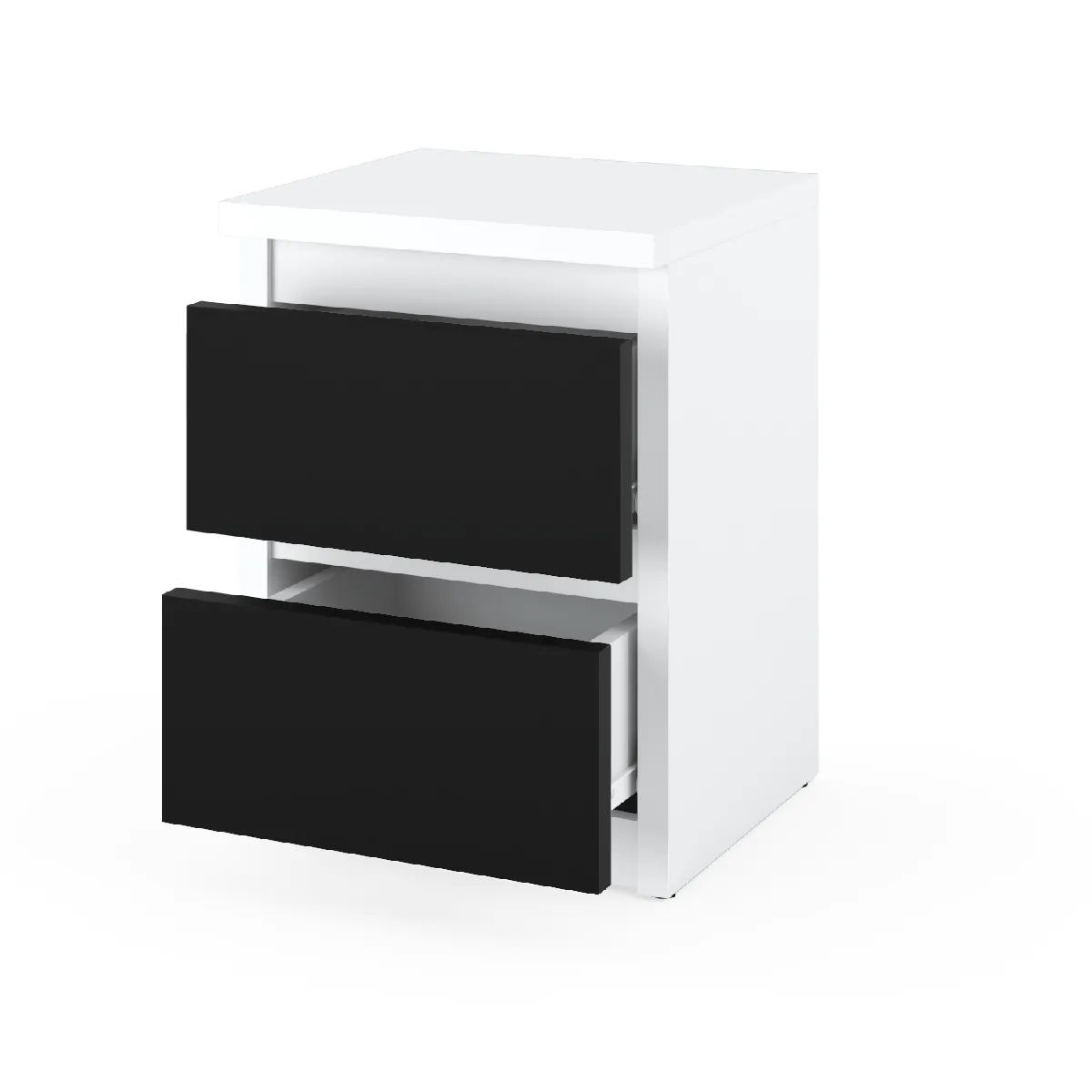 Table de chevet - Blanc/Noir Matt - 2 tiroirs