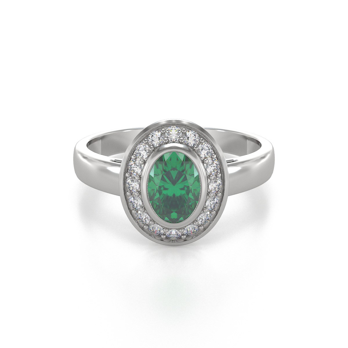 Bague ADEN Or 585 Blanc Emeraude et diamants 2.788grs
