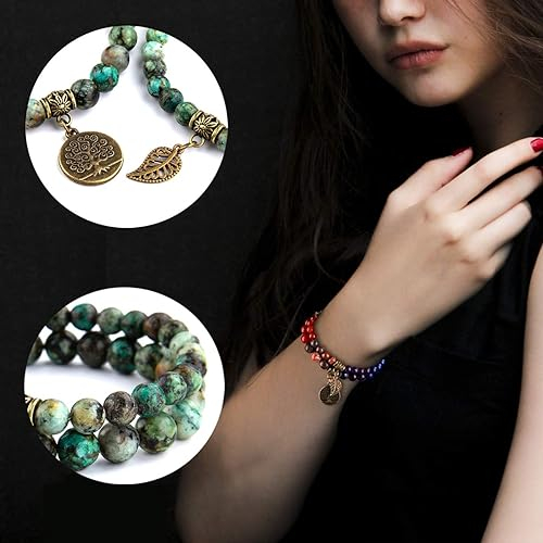 (2er Set) 225-240mm Naturstein Armband Edelstein Armkettchen mit Anhänger - Chalcedon
