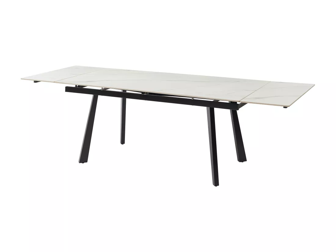 Table à manger extensible 6 à 10 personnes en céramique et métal - Effet marbre blanc et noir - MARVENA