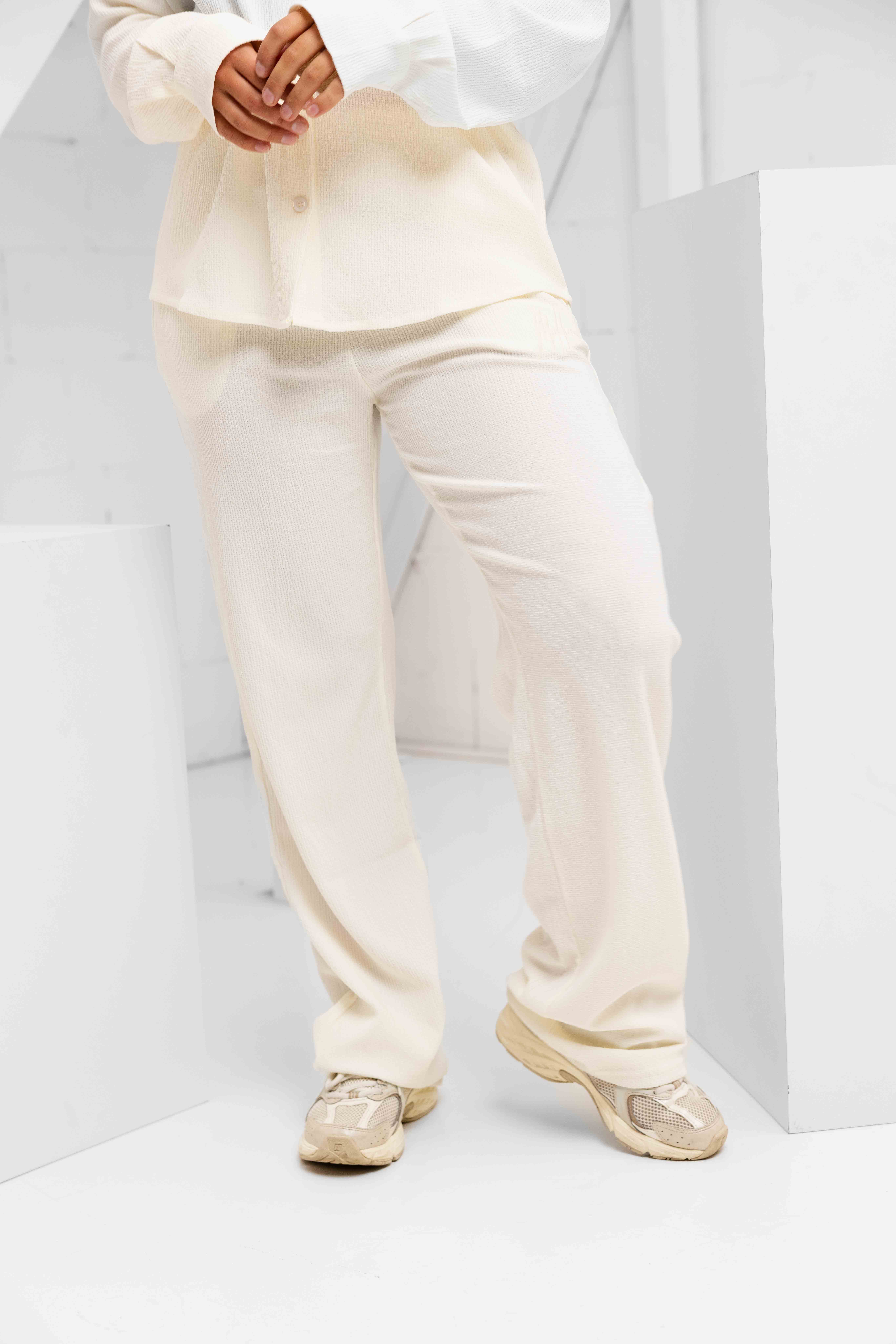 Malelions Seersucker Button-Up Set Dames Gebroken Wit