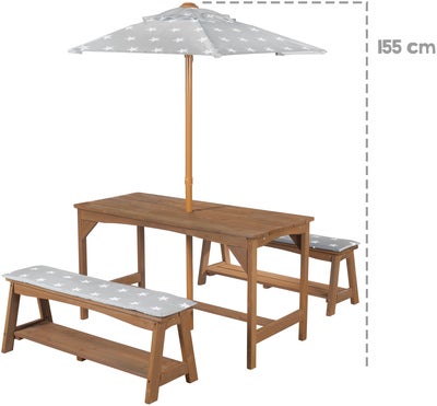 Roba Barn Piknikbord Set til 4 Deluxe med Parasoll & Sitteputer, Teak Wood
