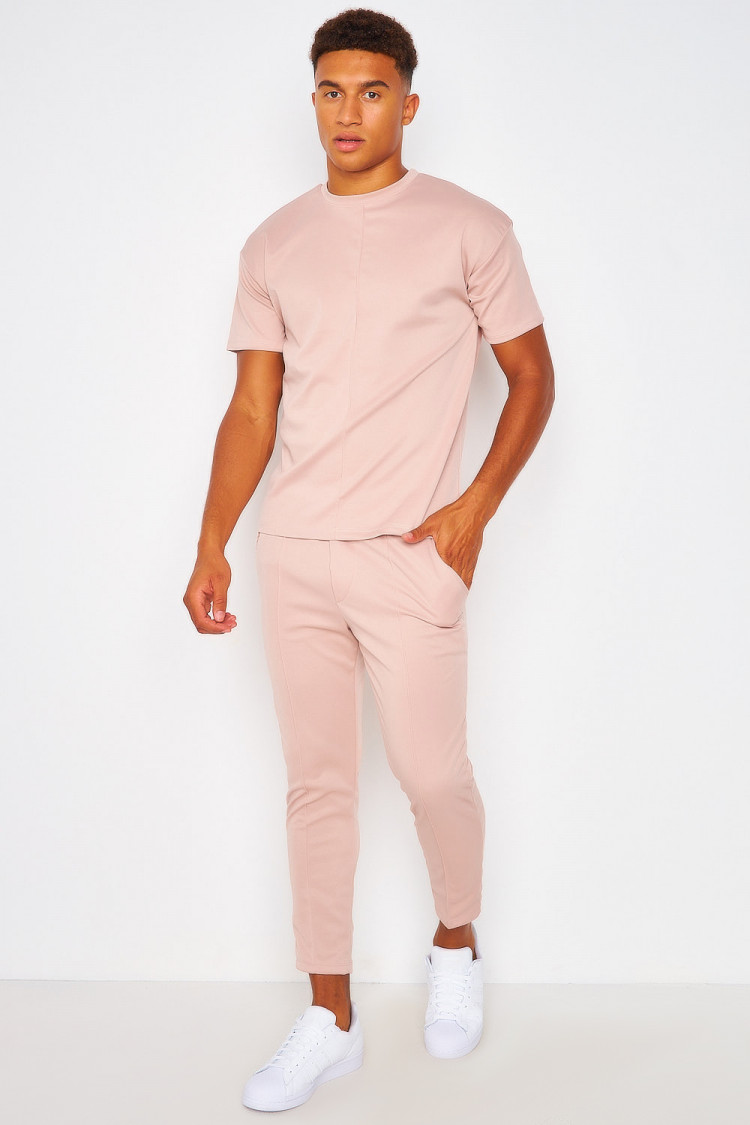 Ensemble rose pâle couture marquée t-shirt + pantalon