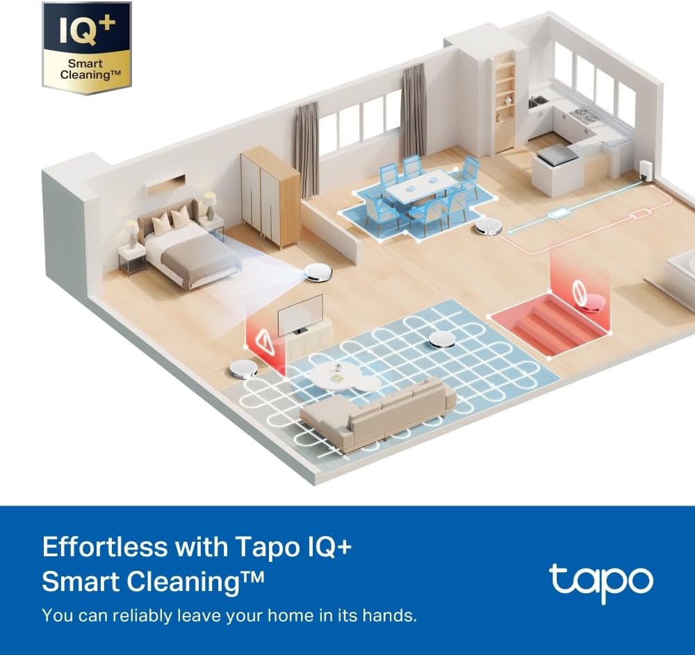 Tapo RV20 Max Plus Saugroboter mit Wischfunktion und automatischer Absaugstation, 5300Pa Ultra-Starke Saugkraft, 83 mm Ultra-schlank, kompatibel mit Alexa & Google Assistant Sprachsteuerung, Weiß