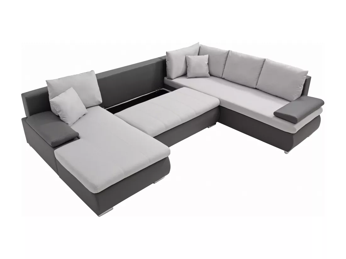 Canapé d'angle gauche panoramique convertible en simili et tissu gris DAKOTA II