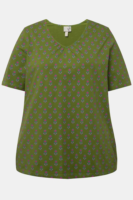 Trachten-Shirt, A-Linie, V-Ausschnitt, Zierfalten, Halbarm