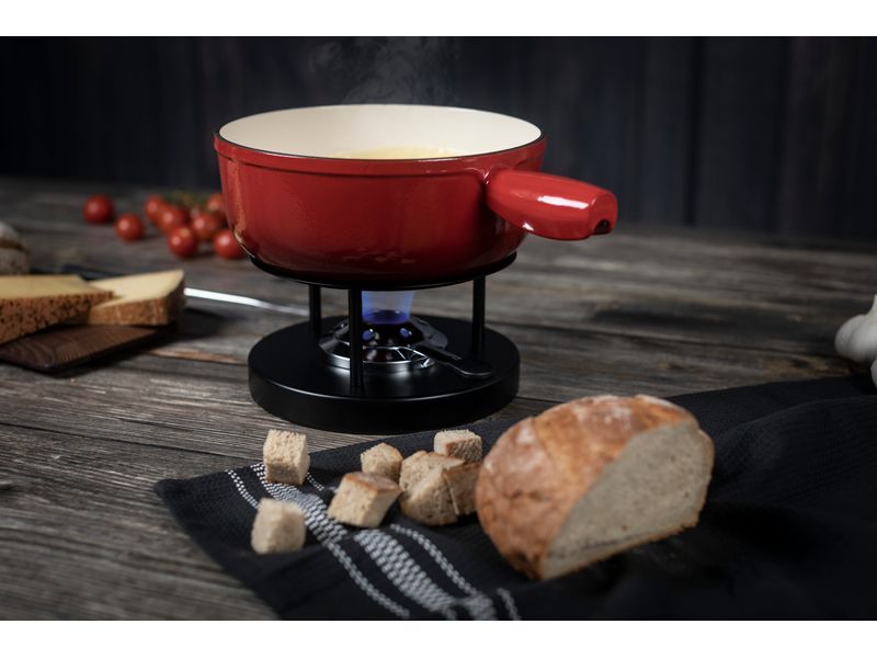 Kuhn Rikon Käsefondue-Set Induktion 9 Teile, Rot/Schwarz Käsefondue-Set für 4-6 Personen