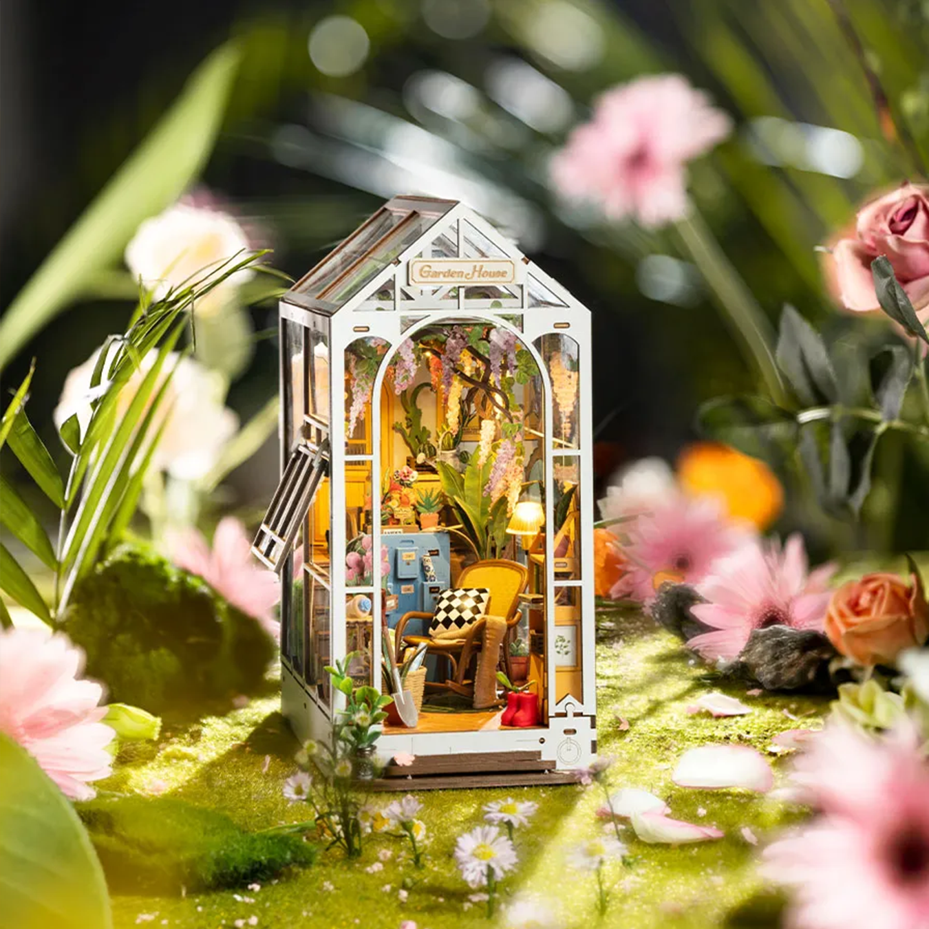 (176-tlg. Set) Rolife Book Nook Modell Bausatz DIY Miniatur Haus mit Licht Home Deko Buchstütze für Erwachsene (TGB06) - Garden House