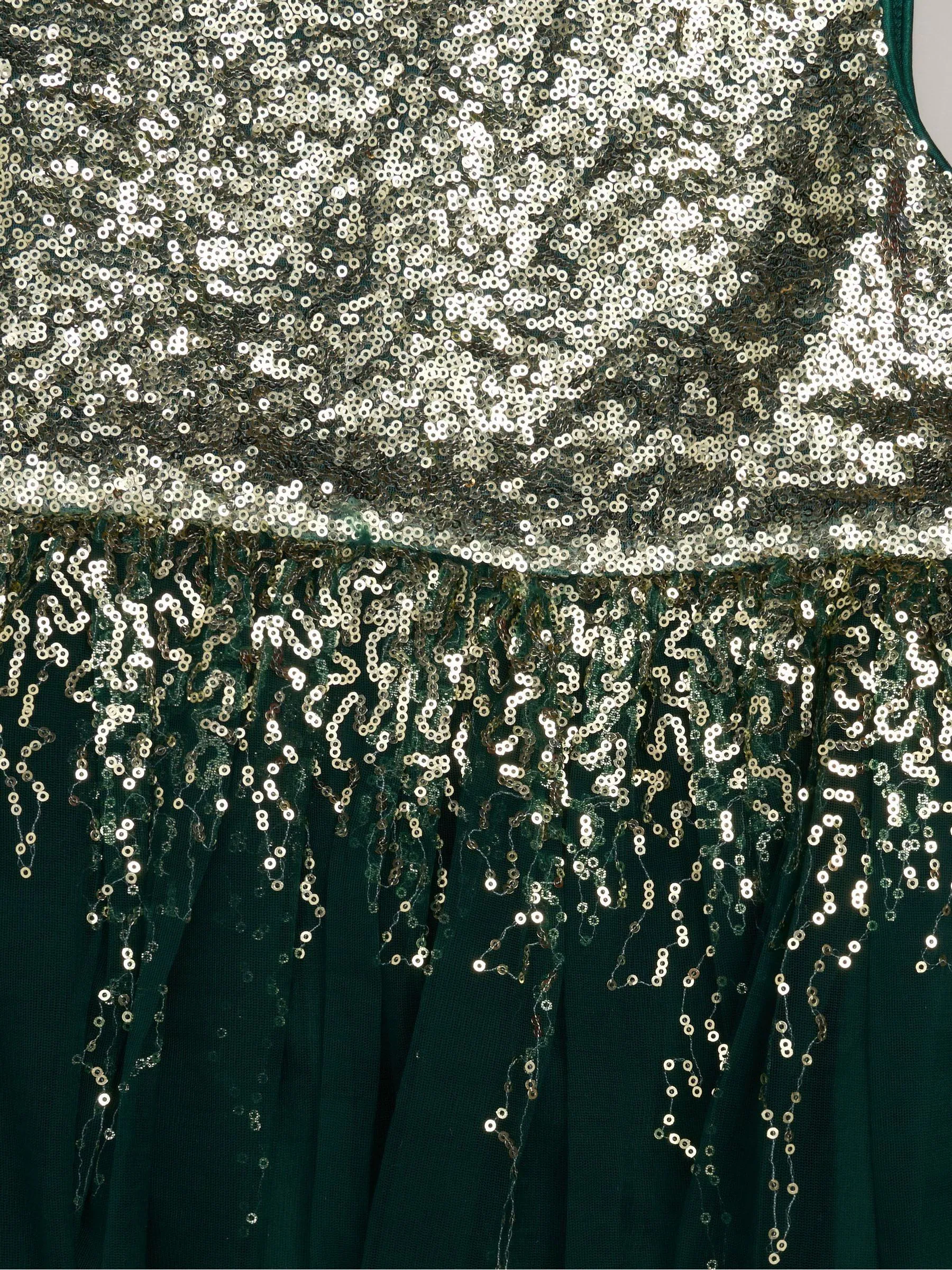 Groen - Miss Waterfall Sequin Dress and Faux Fur Bolero Set
