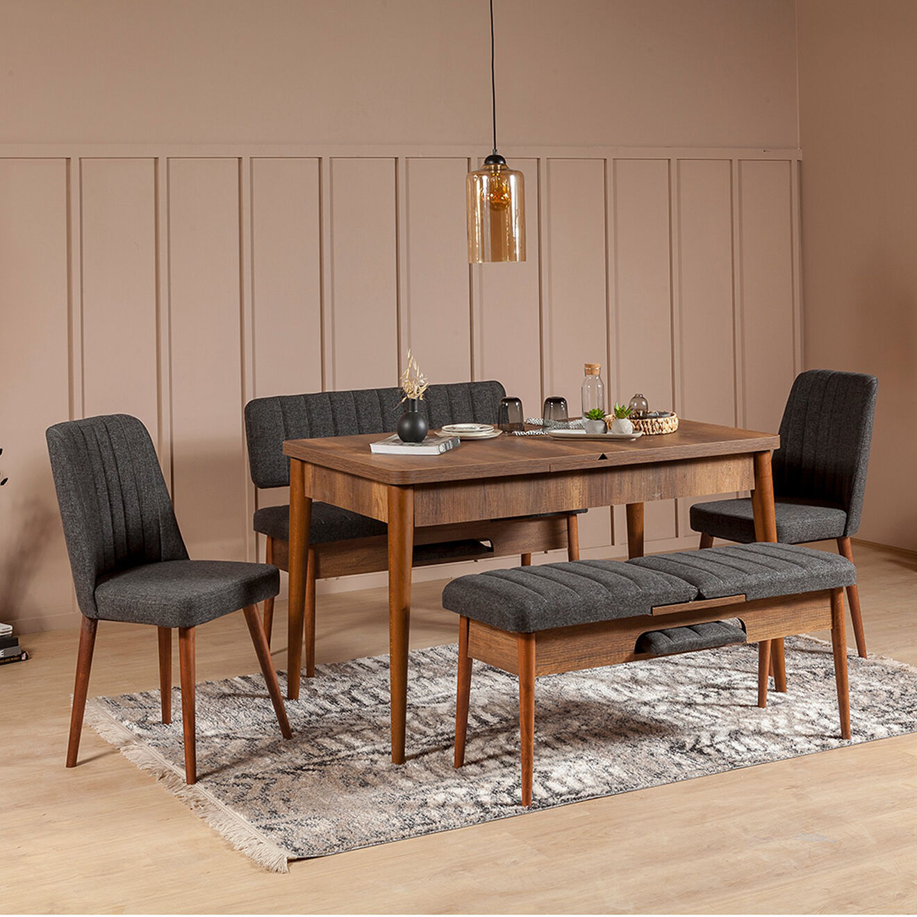 Wooden Art Ensemble à Diner Vina 1053 noyer anthracite - 6pièces