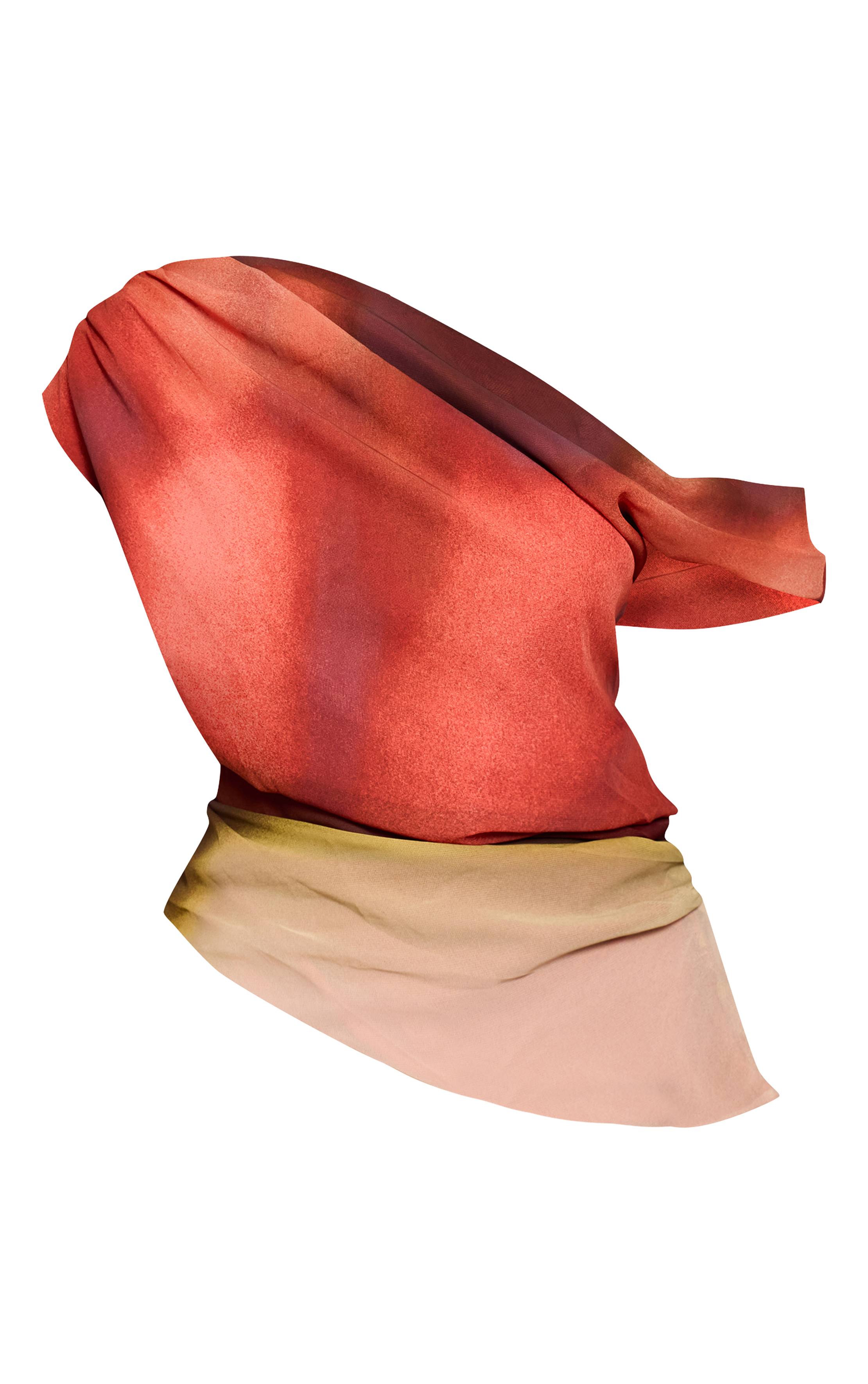 Multicolore Haut Long Drapé Asymétrique En Mousseline