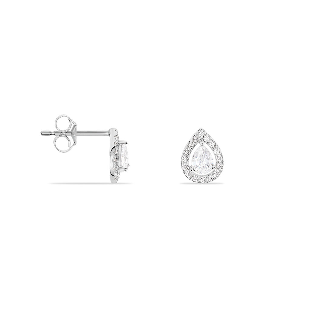 Boucles D'oreilles Puces Hildana Or Blanc Oxyde De Zirconium