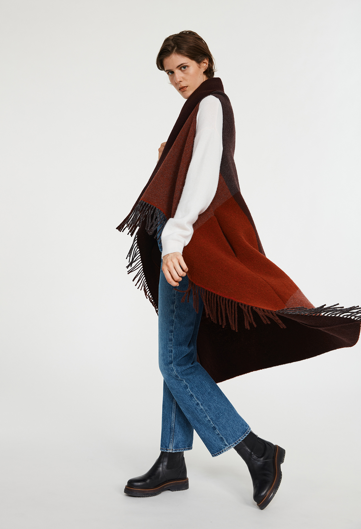 Poncho bordeaux laine