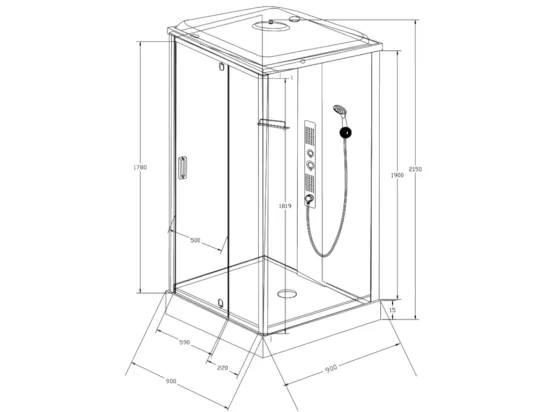 Cabine de douche hydromassante - 2 zones de jets de massage - L90 x P90 x H215 cm - pluie tropicale et douchette - PRIMEA
