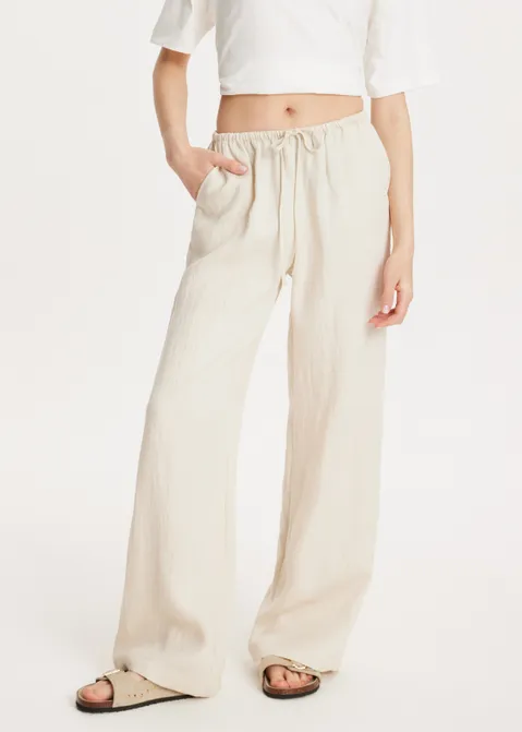 Broek met structuur off-white (ECRU)