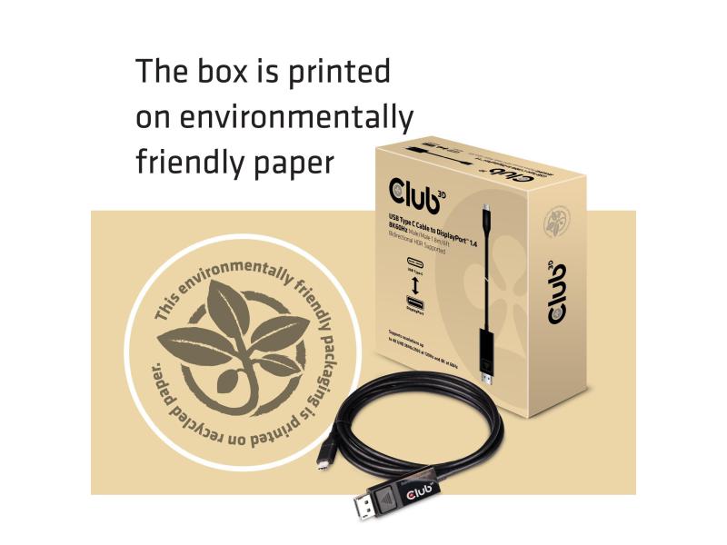 Club 3D Adapter USB Type C Kabel auf DP 1.4 8K60Hz USB Typ Cauf DisplayPort 1.4 Kabel 8K60Hz, Bidirektional