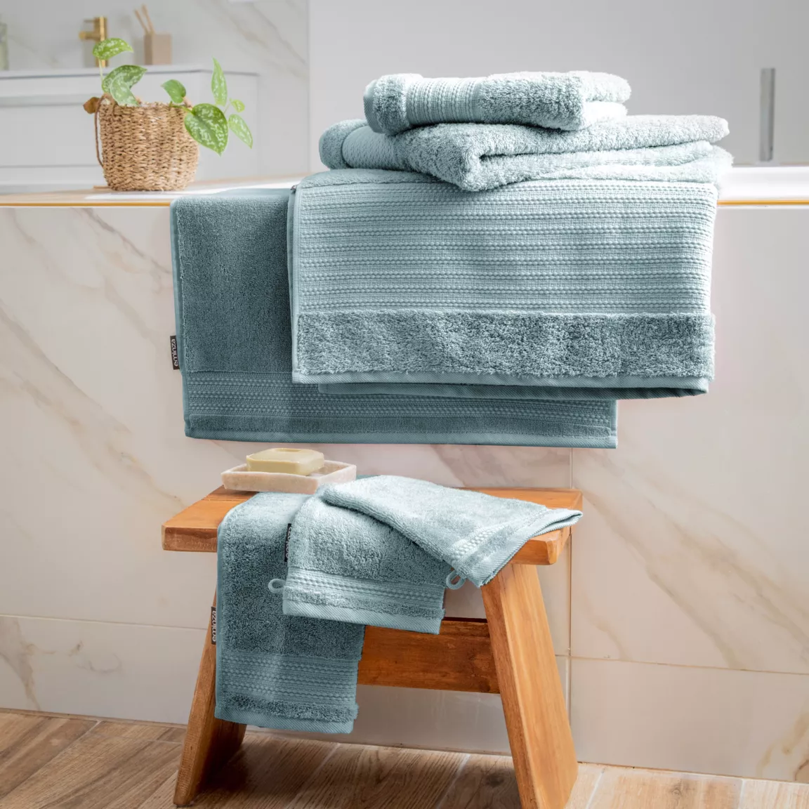 Serviette de bain coton bio (30 x 50 cm) Méline Bleu glacier