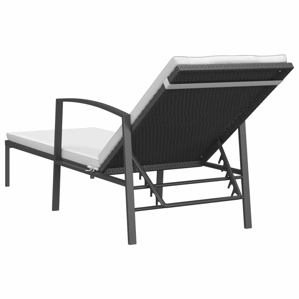 Transat chaise longue bain de soleil lit de jardin terrasse meuble d'extérieur avec coussin résine tressée noir