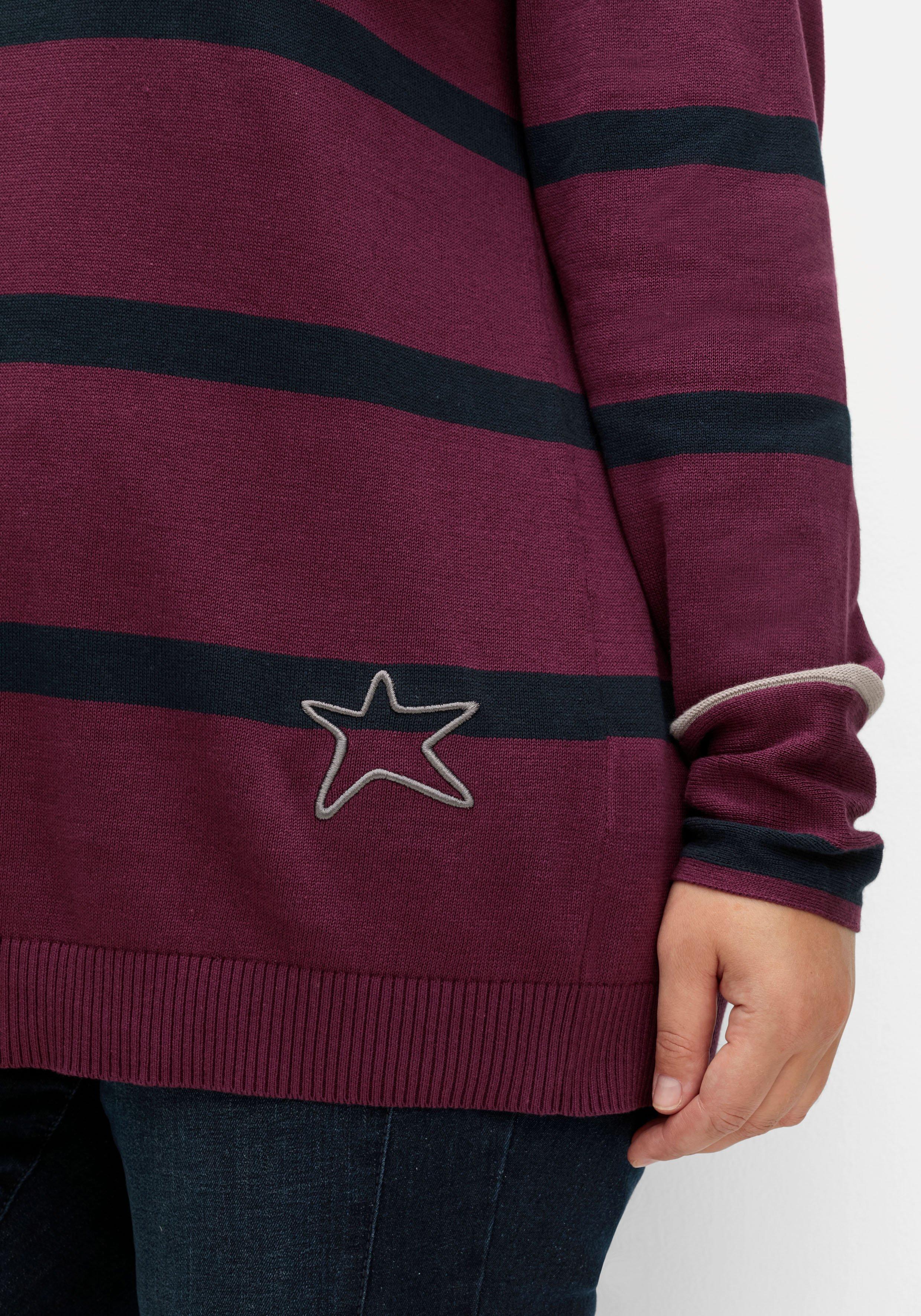 Gestreifter Pullover mit Stern-Stickerei, aus Baumwolle