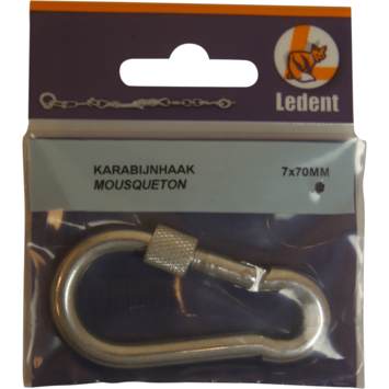 Ledent karabijnhaak met moer verzinkt 70 mm