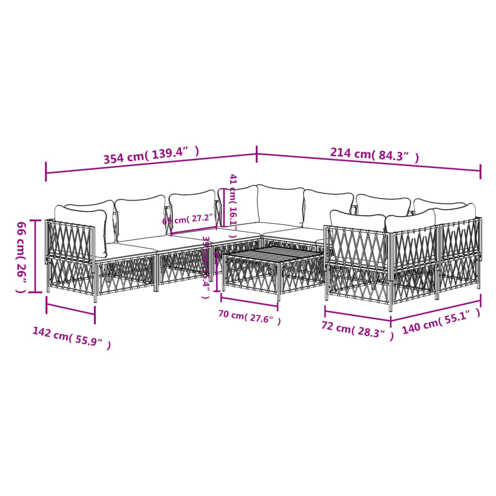 Salon de jardin meuble d'extérieur ensemble de mobilier avec coussins 9 pièces anthracite acier