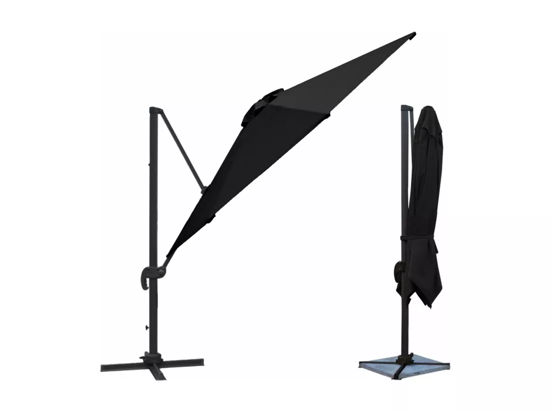 Parasol déporté MOLOKAI carré 3x3m noir + housse - HAPPY GARDEN