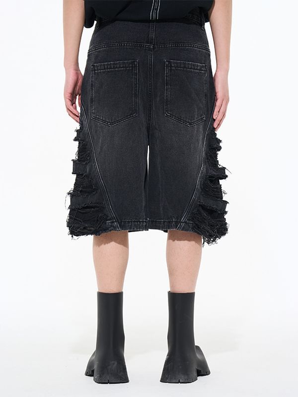 Cowpow - Hoge taille denim shorts met distressed effect