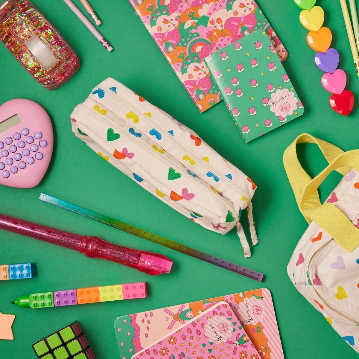 Trousse double zip multicœurs  Jolie saison