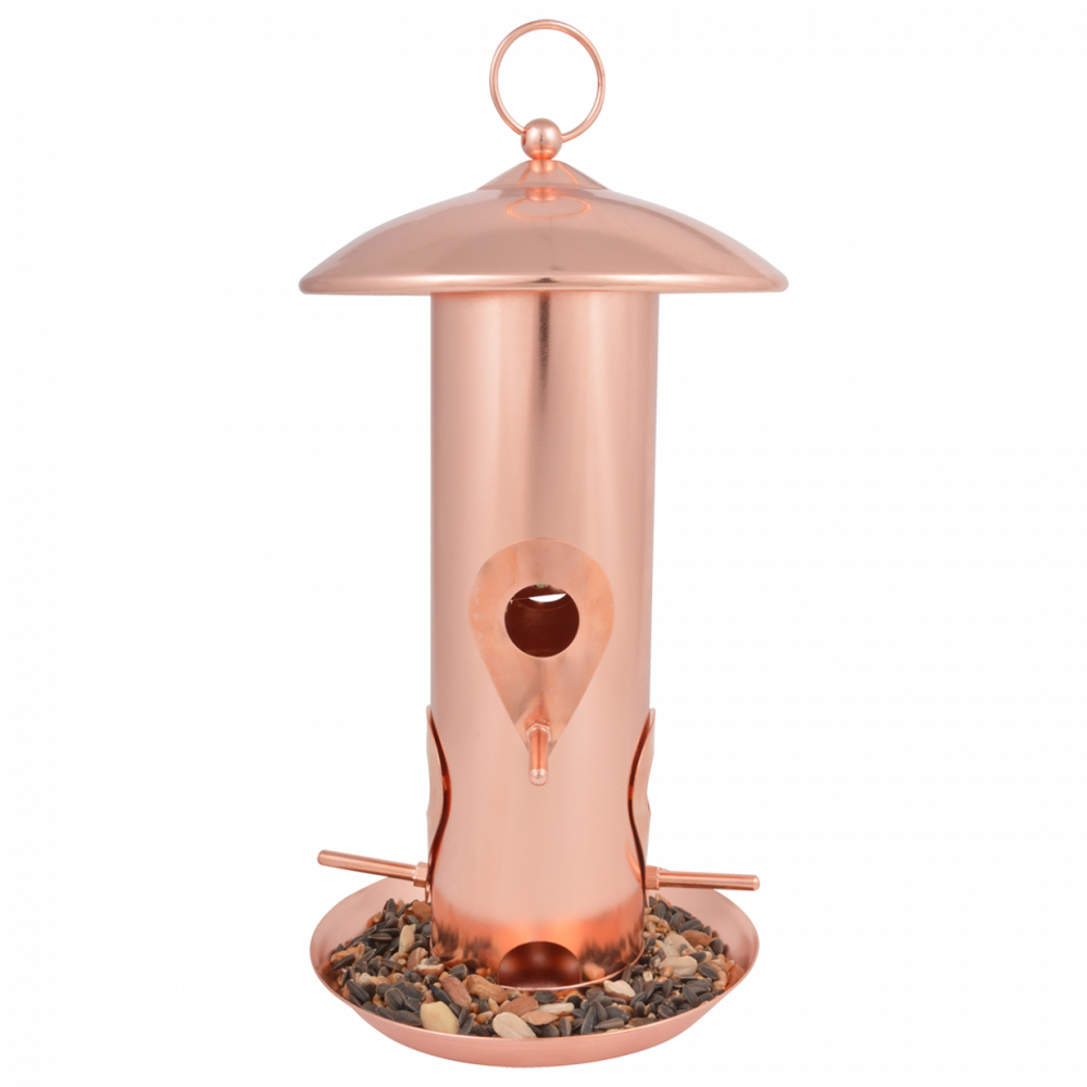 Mangeoire à graines plaqué cuivre hauteur 30.5 cm pour oiseaux