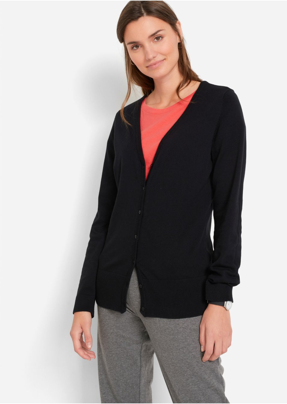 Gilet basique en maille fine avec patte de boutonnage