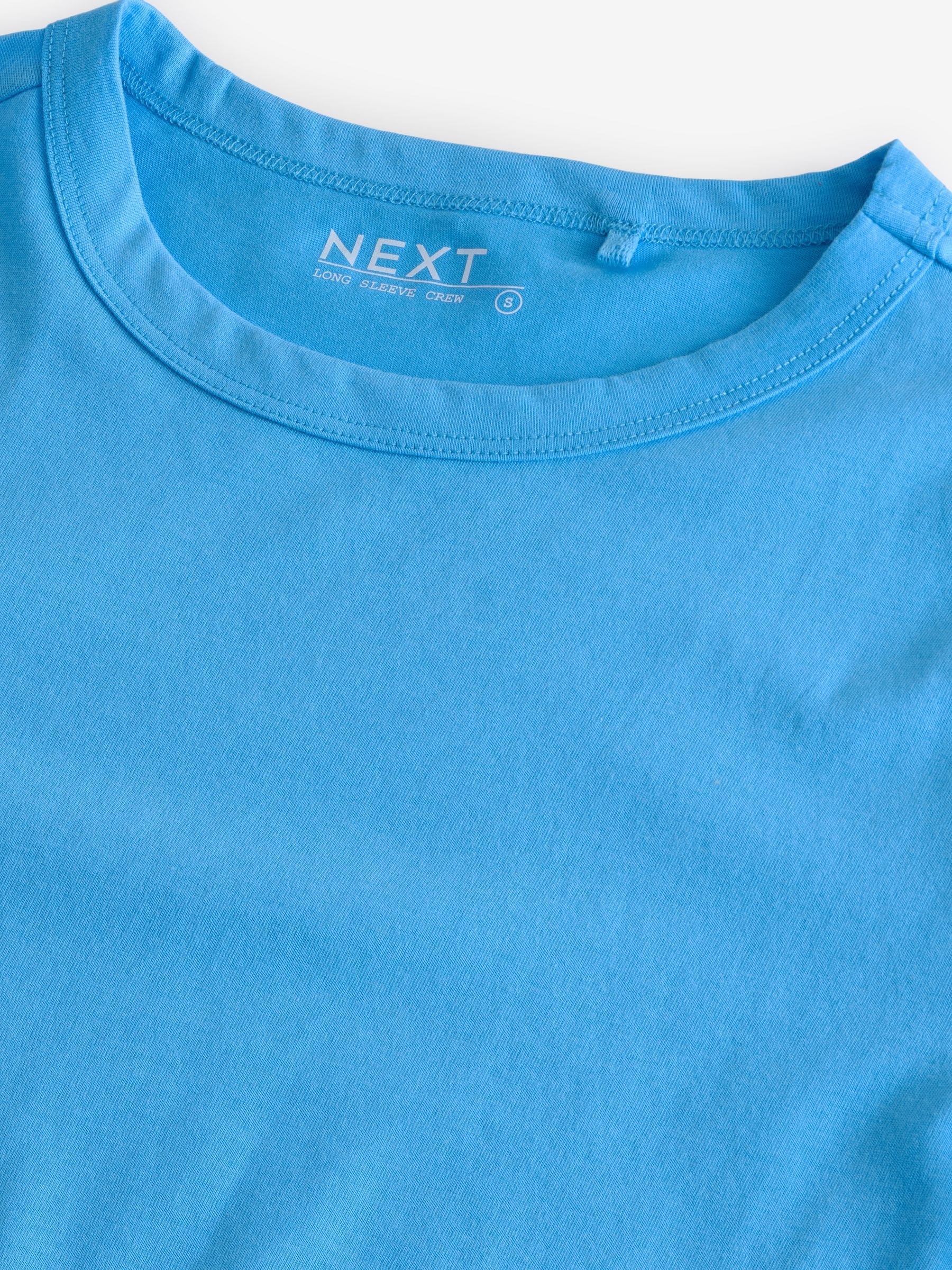 Helderblauw - 100% katoenen T-shirt met lange mouwen