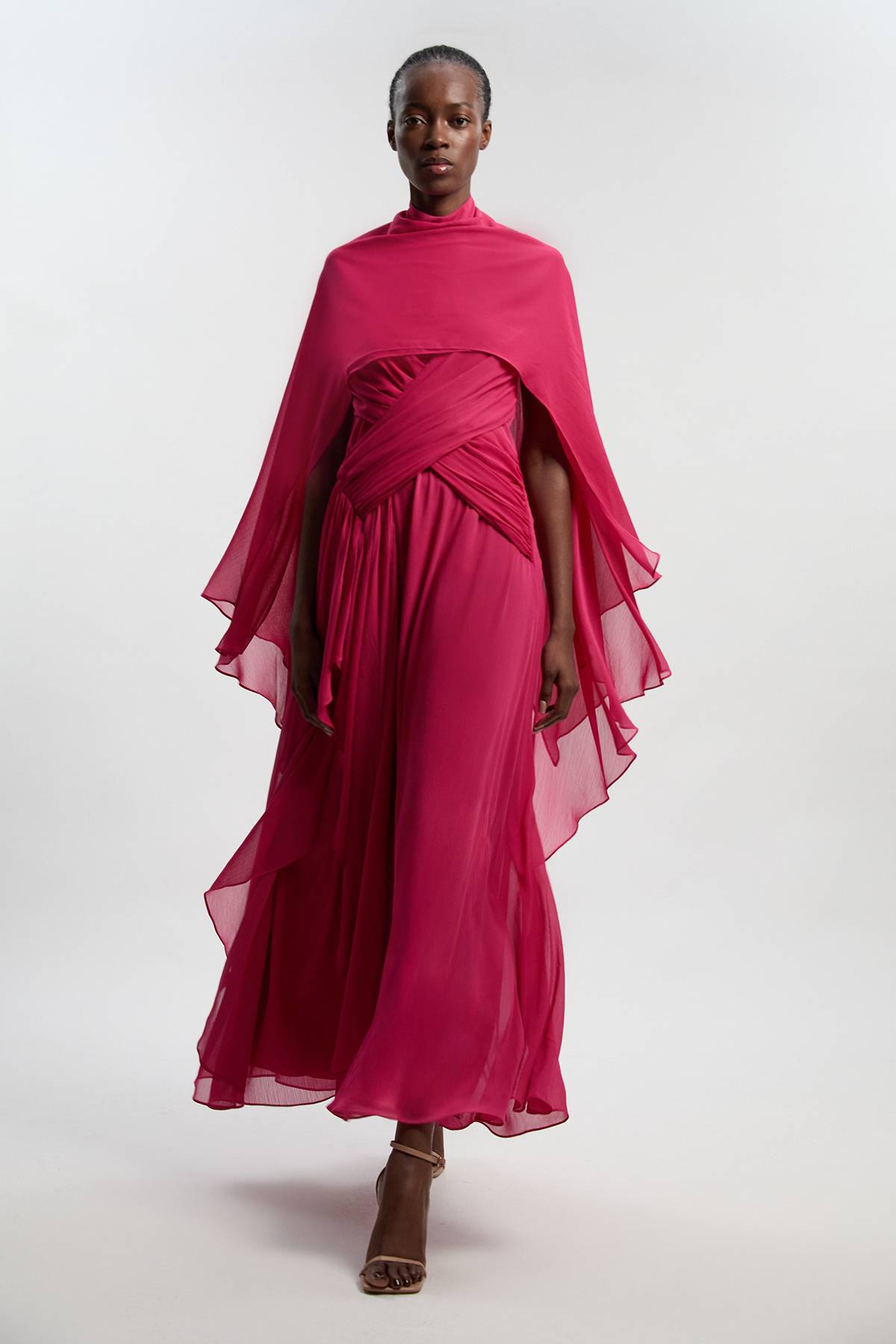 KarenMillen Robe maxi en géorgette tissée à encolure croisée et effet froissé