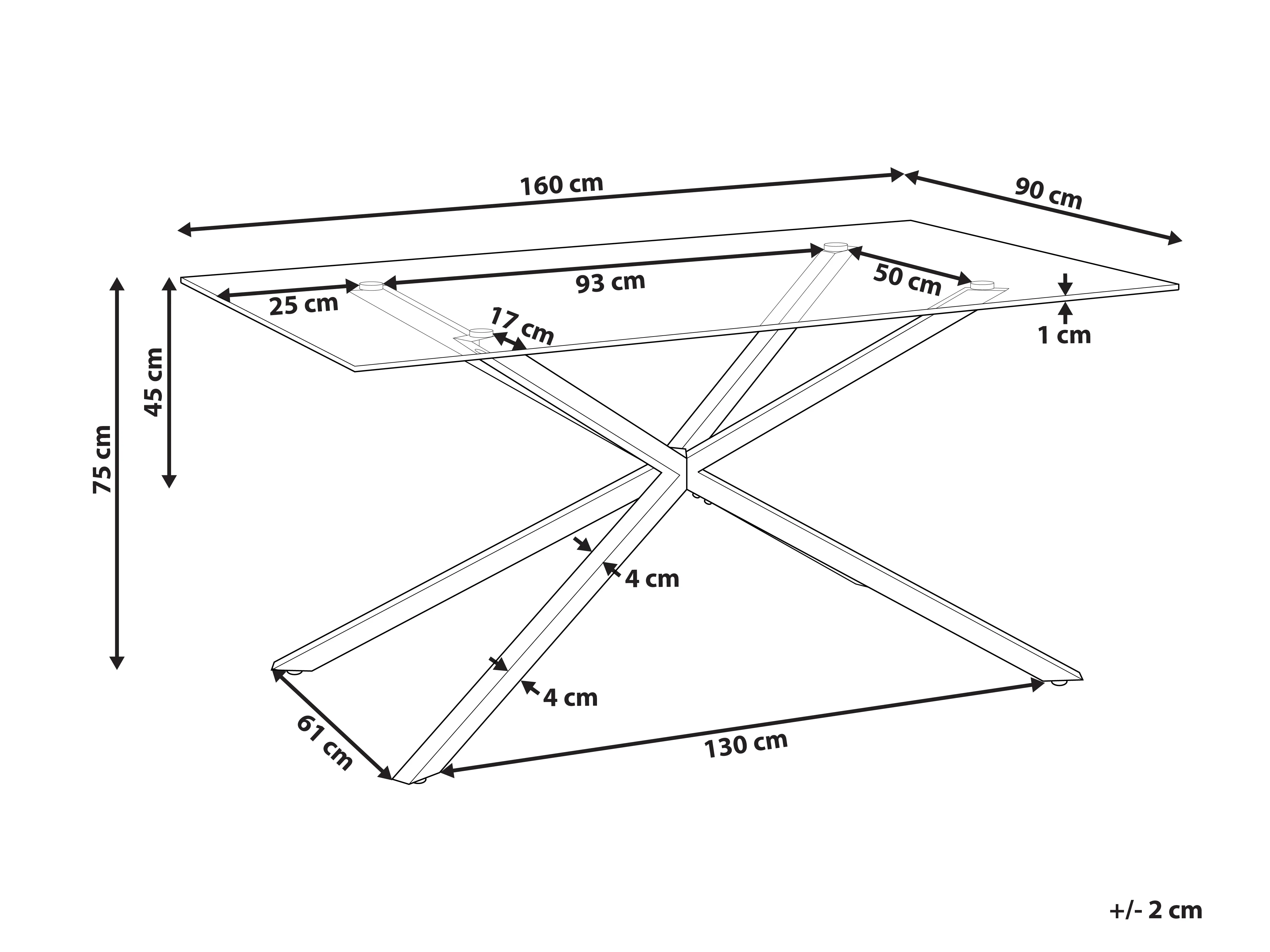 Eettafel CORA Goud 90 cm Veiligheidsglas 160 cm