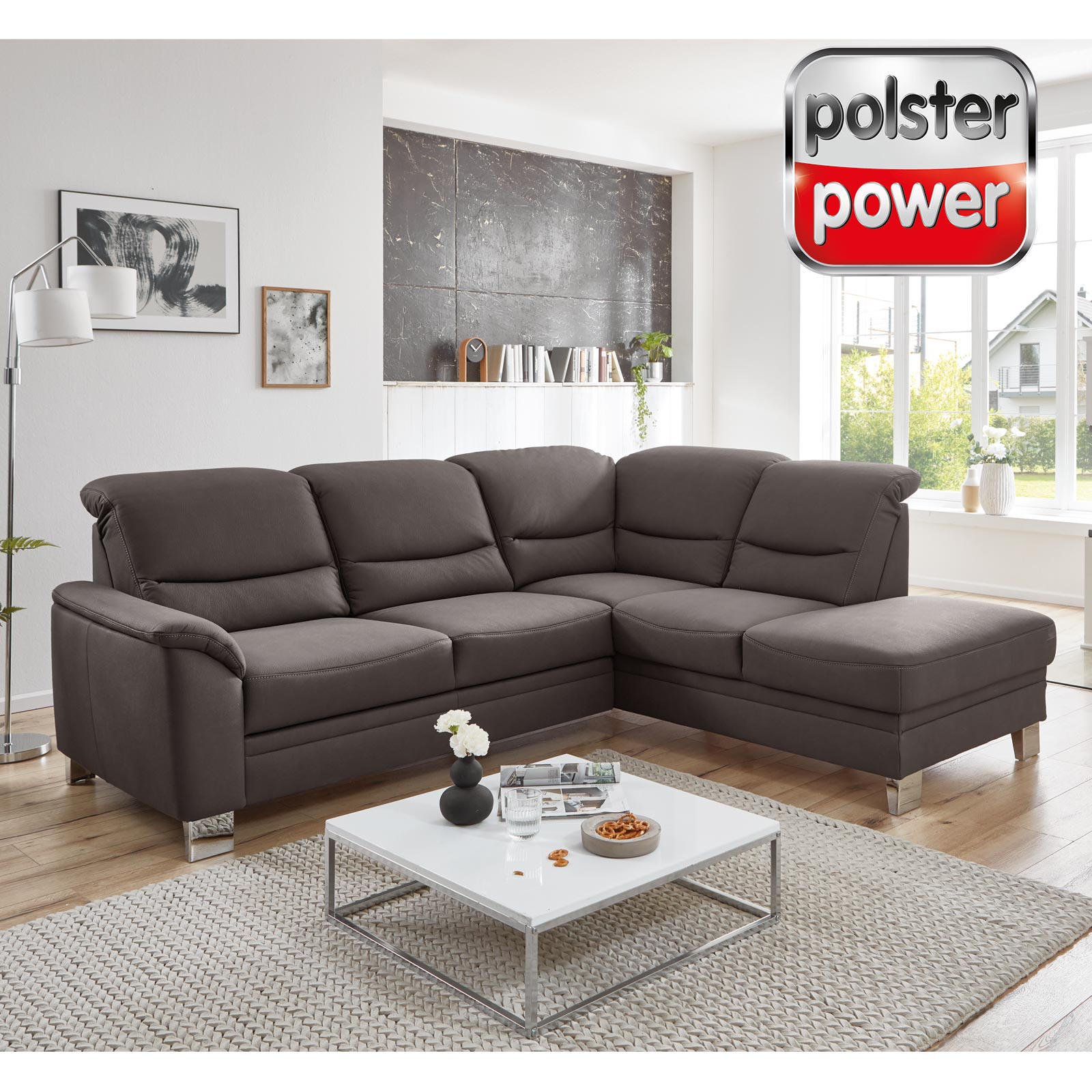 polsterpower Ecksofa - mocca - mit Funktionen - Kombielement rechts