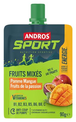 Purées énergétiques Andros Sport Energie Fruits mixés Pomme/Mangue/Fruit de la passion - 4x90g