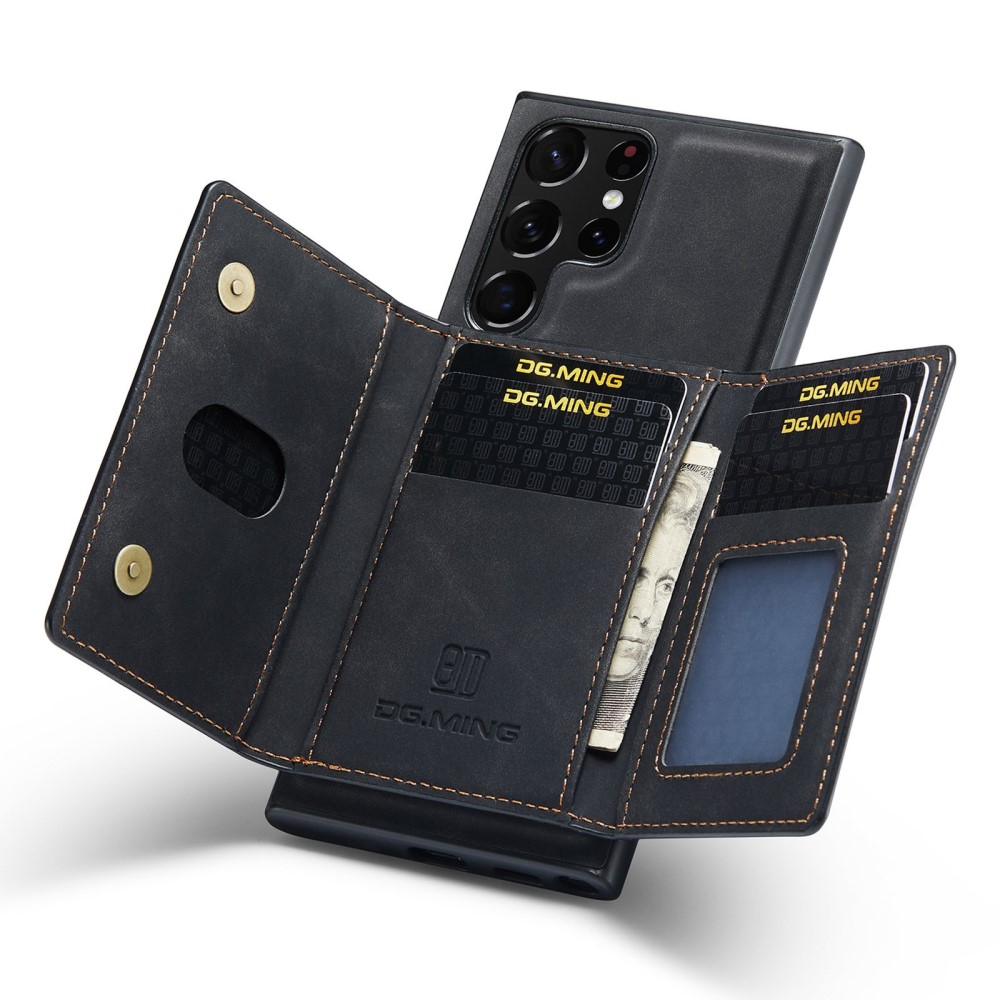 2in1 Samsung Galaxy S23 Ultra 5G Leder Hülle Wallet   Magnetisches Kreditkartenfach - Schwarz