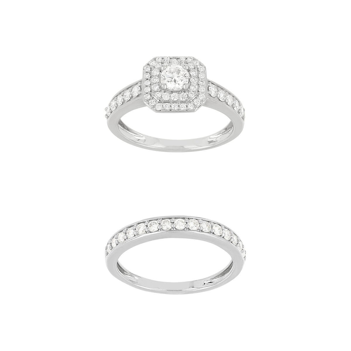 Duo alliance demi-tour solitaire or 750 blanc diamants synthétiques total 1 carat