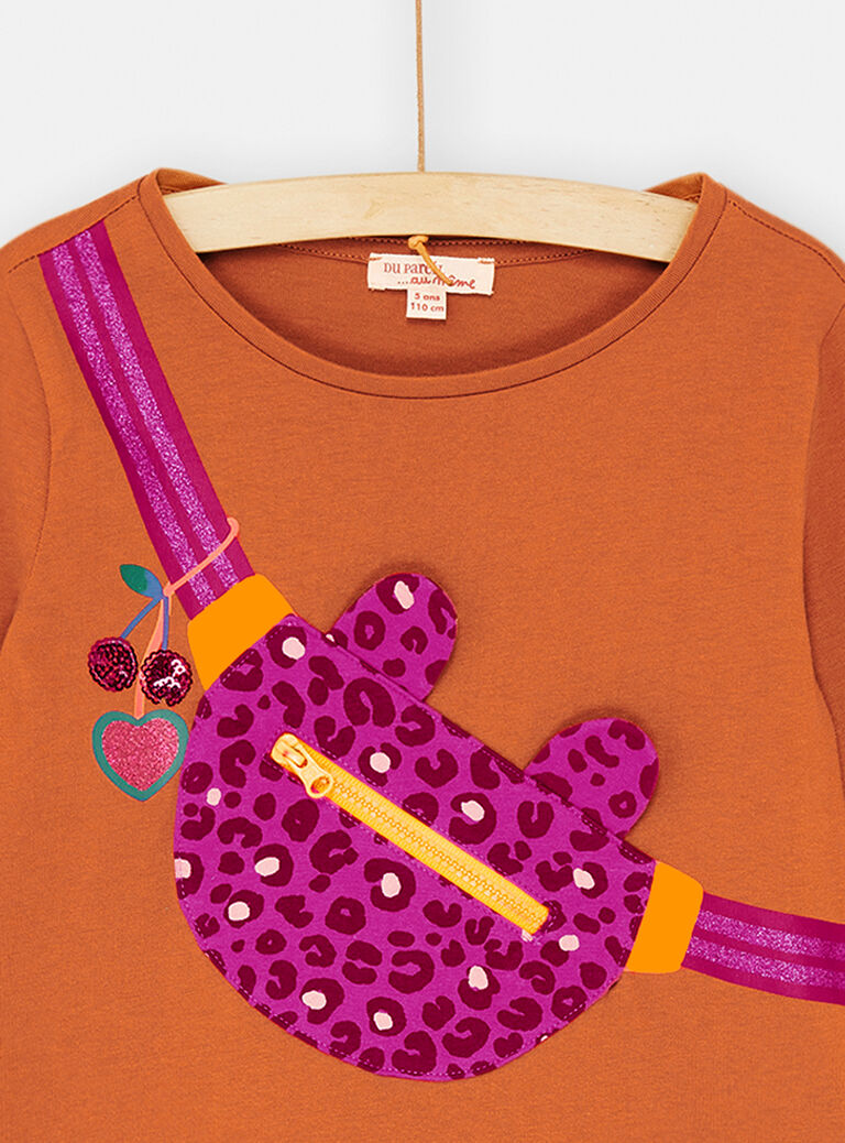 T-shirt caramel et rose à manches longues