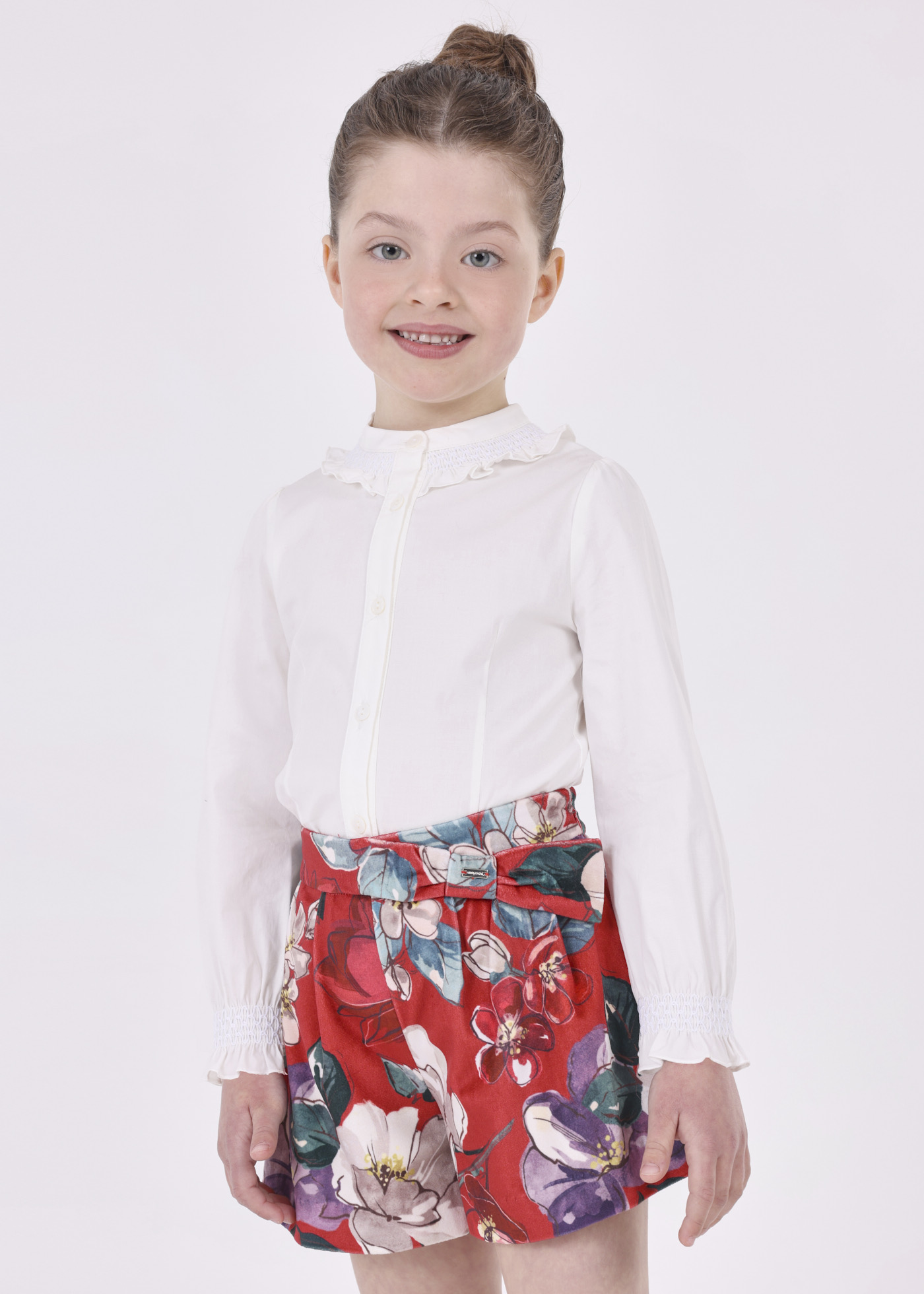 Blusa de malha com detalhes franzidos para menina