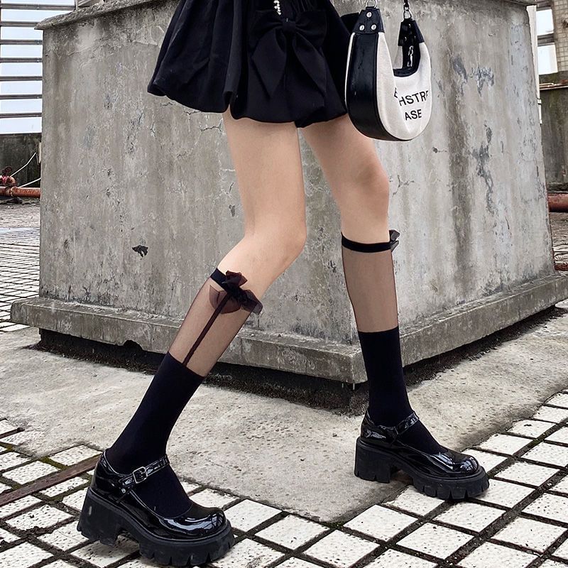 Dshe - Mesh Paneel Strik Accent Mid-Calf Sokken / Set