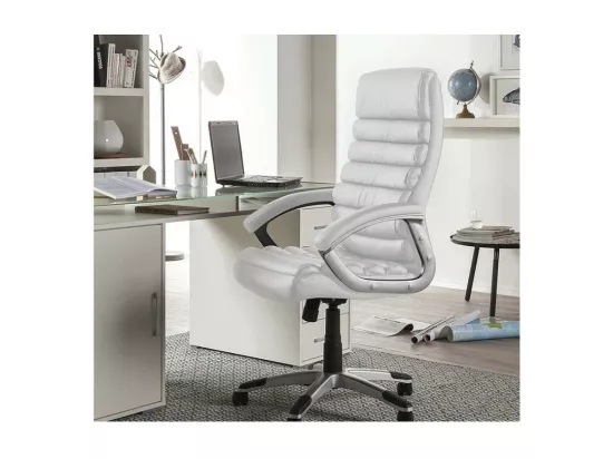 Chaise de bureau JOHN – PU blanc – Hauteur réglable 115-125 cm – Style élégant et ergonomique