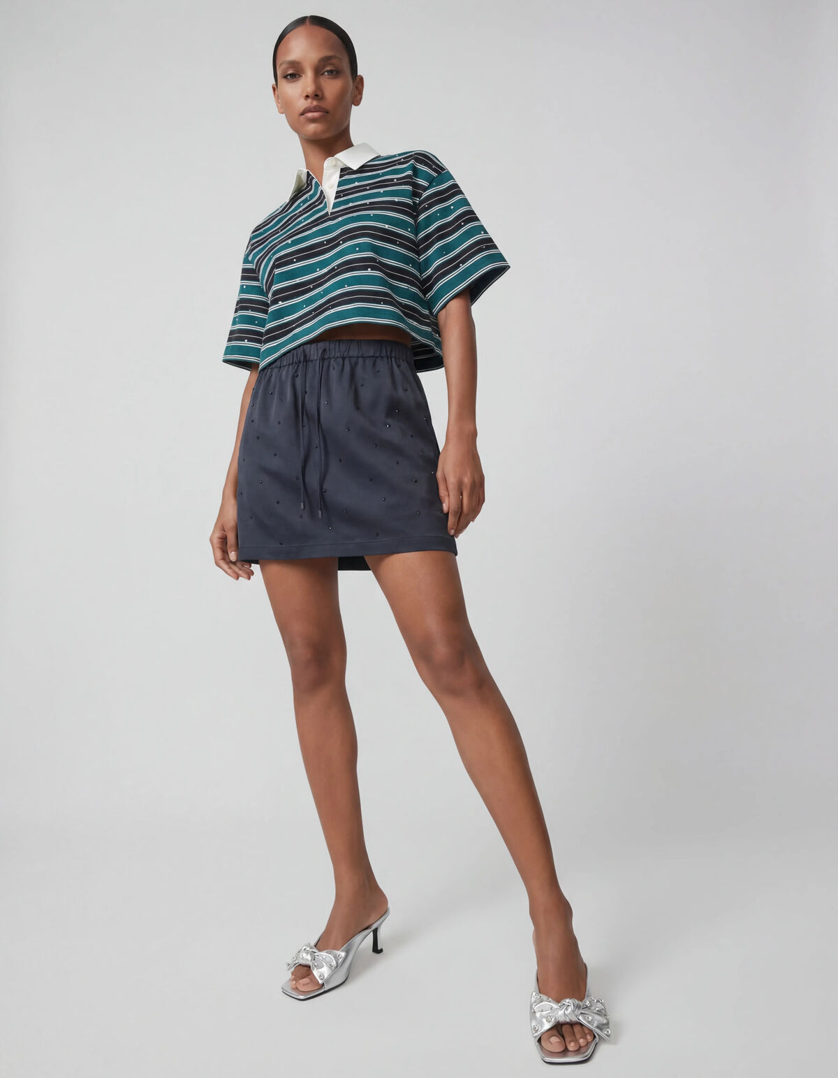 Strass Cropped Polo Petrol