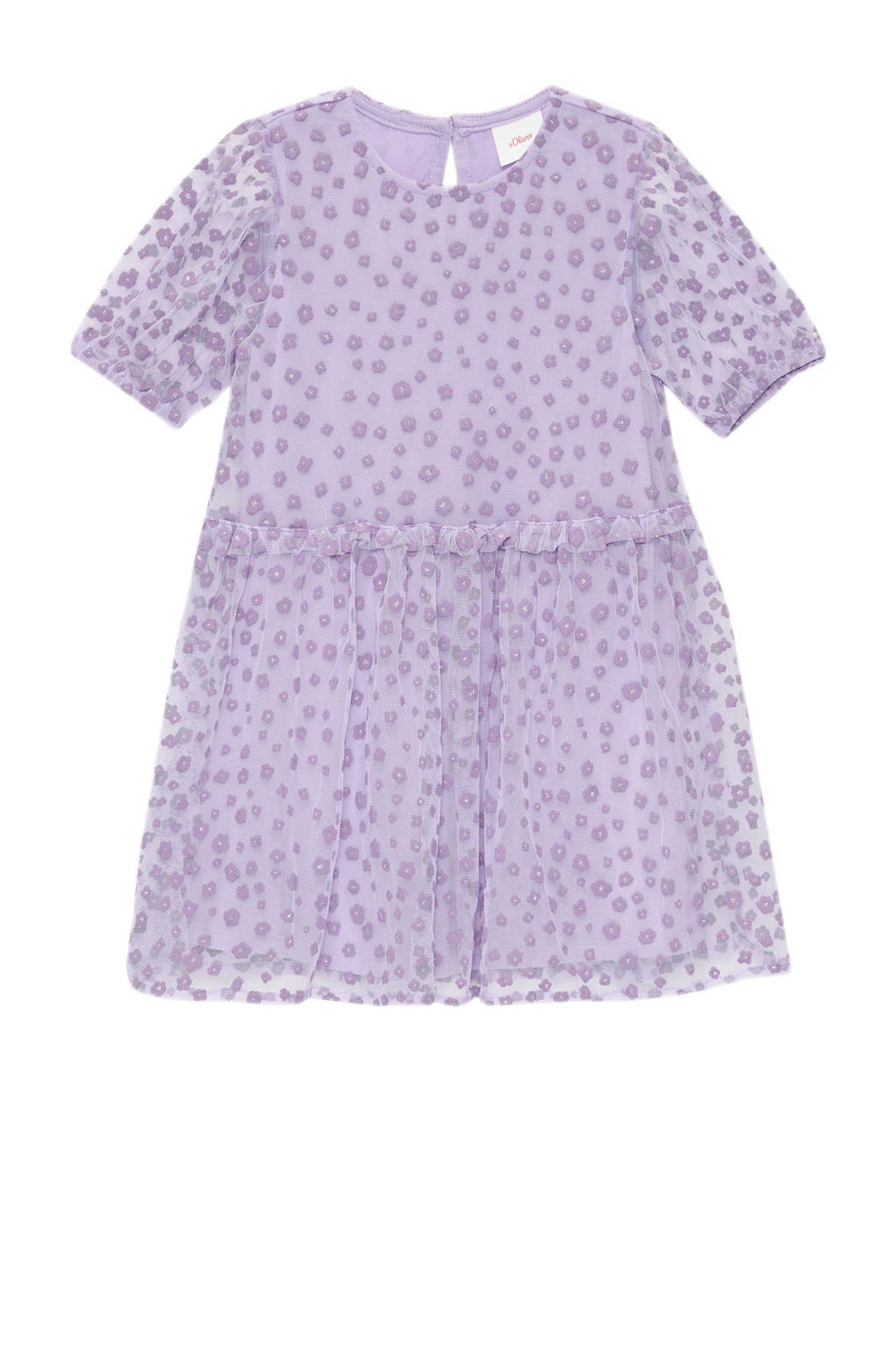 s.Oliver jurk met all over print en ruches lila