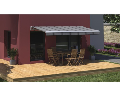 SOLUNA knikarmzonnescherm Trend 2,5x2 Stoffen design D419 Frame zilver geanodiseerd incl. motor, wandschakelaar en noodhandzwengel