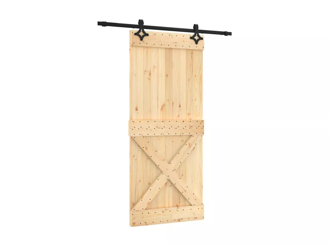 Porte coulissante et kit de quincaillerie 90x210 cm pin massif